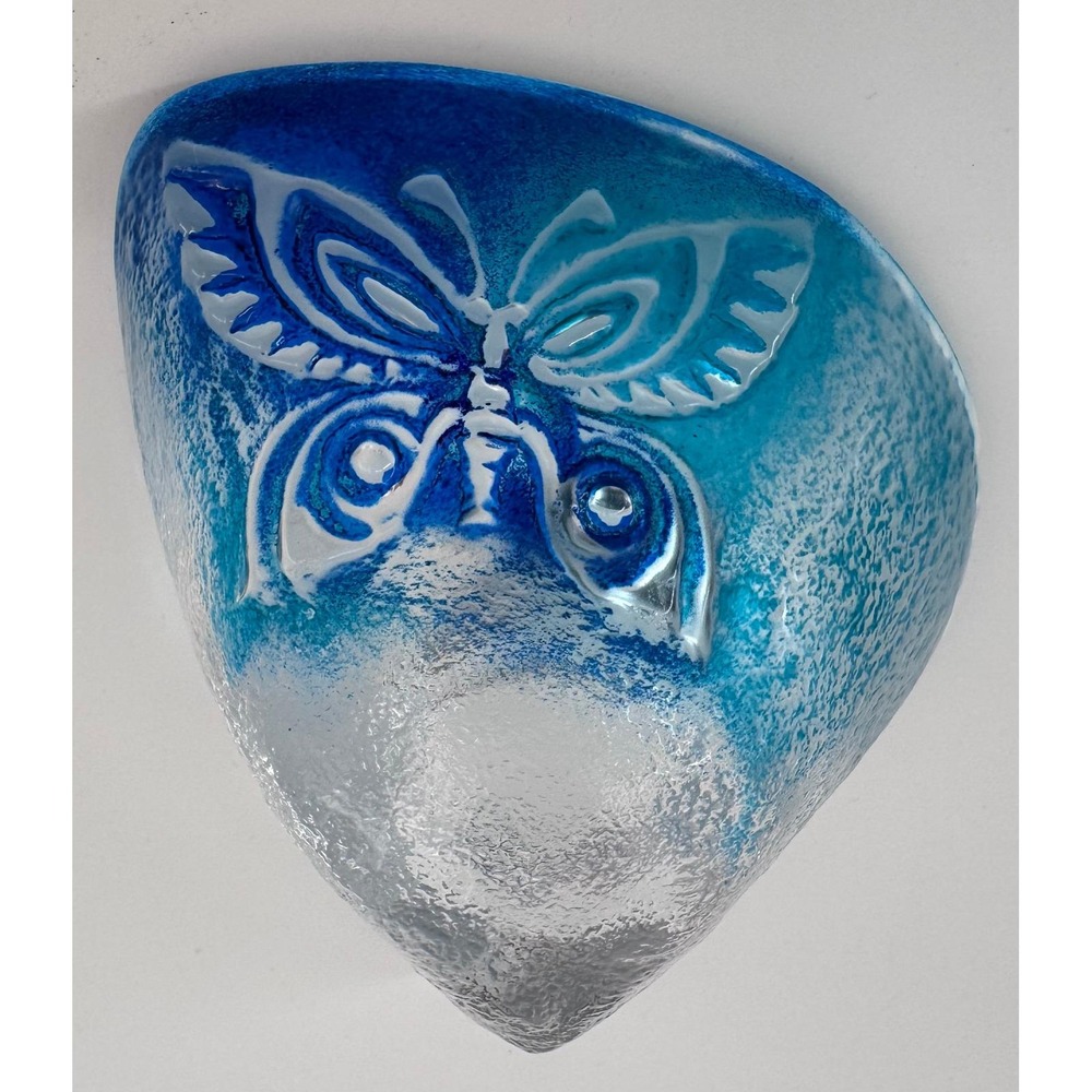Mats Jonasson Maleras Crystal Butterfly Votive Blue Swirl Art Glass Sweden - Picture 6 of 15